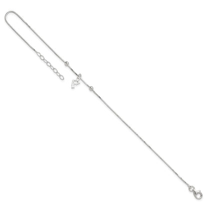 9 Inch Sterling Silver Box Chain 9In Plus 1In Dolphin Anklet