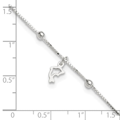 9 Inch Sterling Silver Box Chain 9In Plus 1In Dolphin Anklet