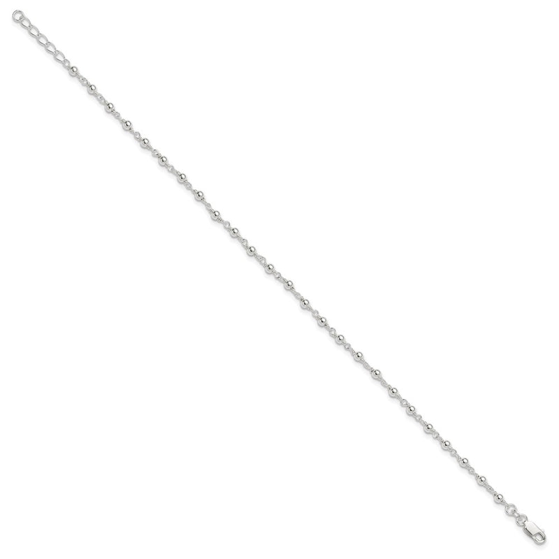 Sterling Silver Fancy Beaded 9 Inch Plus 1 Extender Lobster Clasp Anklet