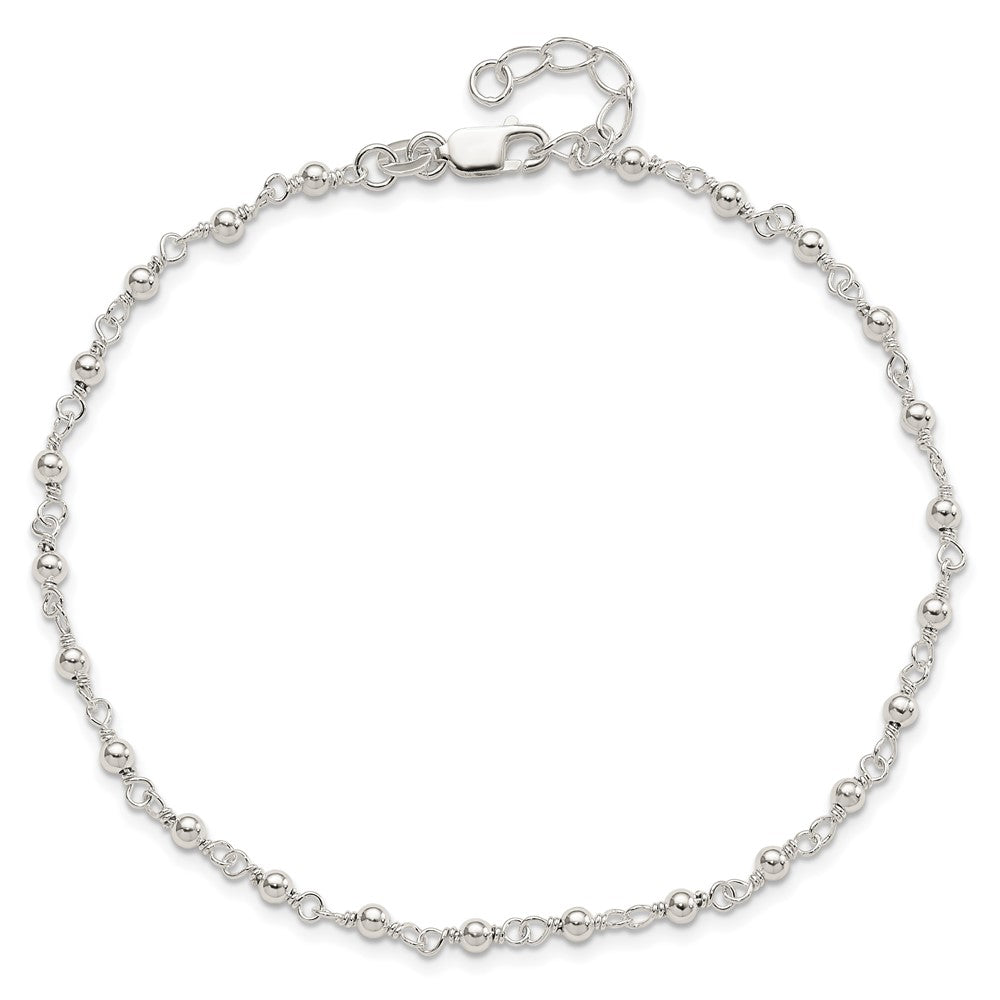 Sterling Silver Fancy Beaded 9 Inch Plus 1 Extender Lobster Clasp Anklet