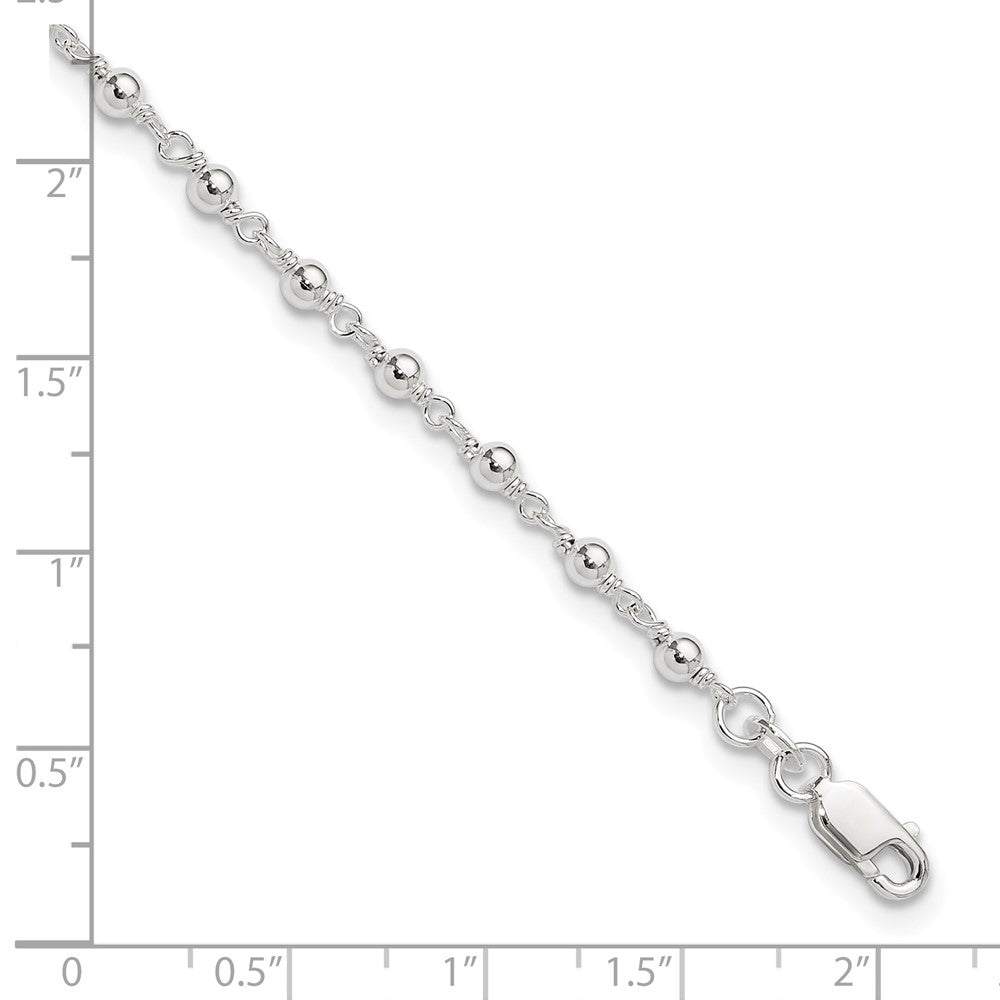 Sterling Silver Fancy Beaded 9 Inch Plus 1 Extender Lobster Clasp Anklet