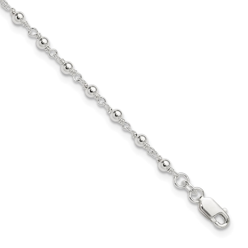 Sterling Silver Fancy Beaded 9 Inch Plus 1 Extender Lobster Clasp Anklet
