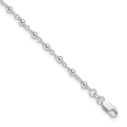 Sterling Silver Fancy Beaded 9 Inch Plus 1 Extender Lobster Clasp Anklet