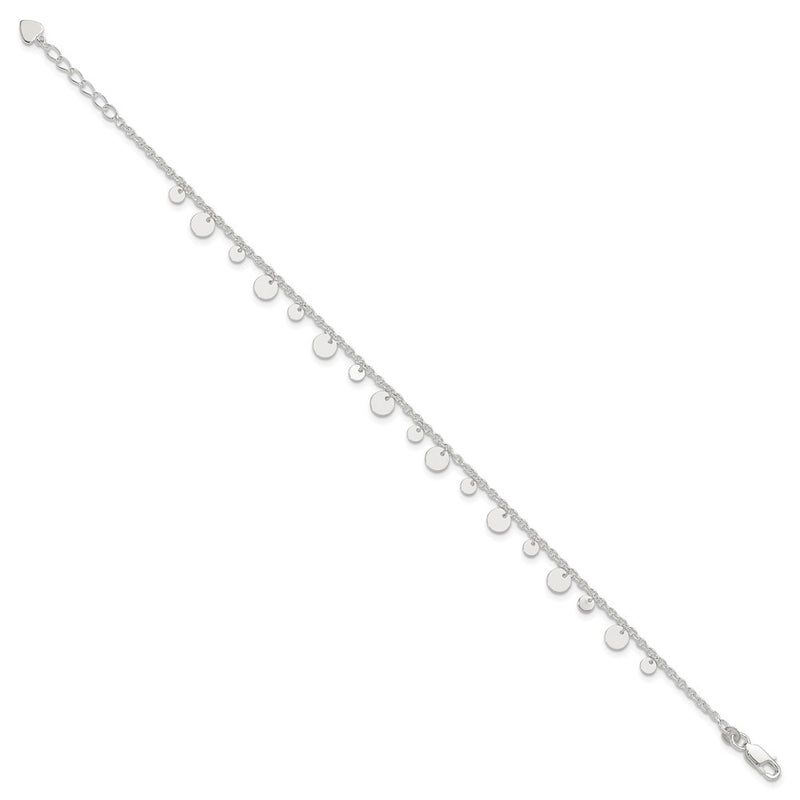 Sterling Silver Dangling Circle 9In Plus 1 In Ext Anklet