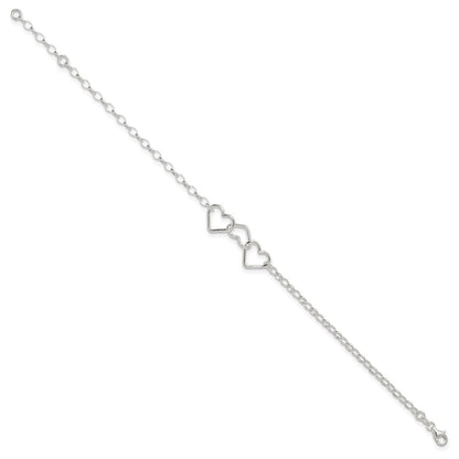 8 Inch Sterling Silver In Plus 1In Ext Interlocking Hearts Rolo Chain Anklet