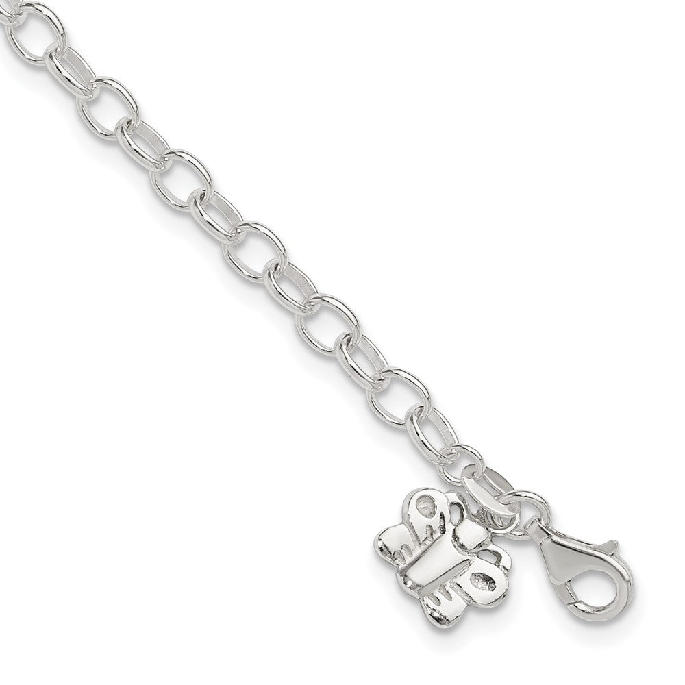 Sterling Silver Small Oval Rolo Link With Butterfly Anklet