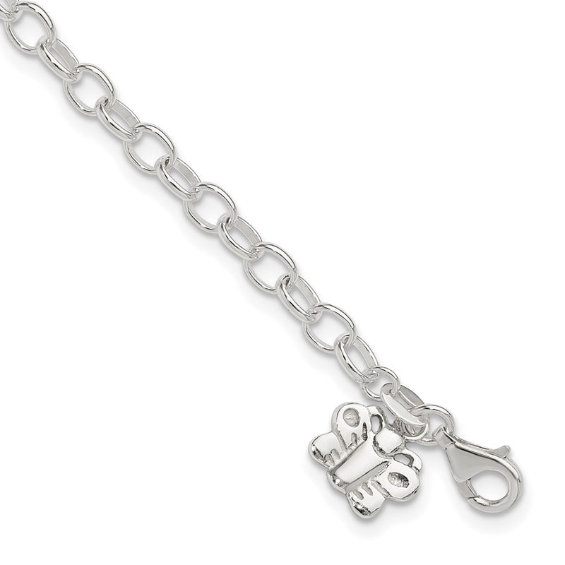 Sterling Silver Small Oval Rolo Link With Butterfly Anklet