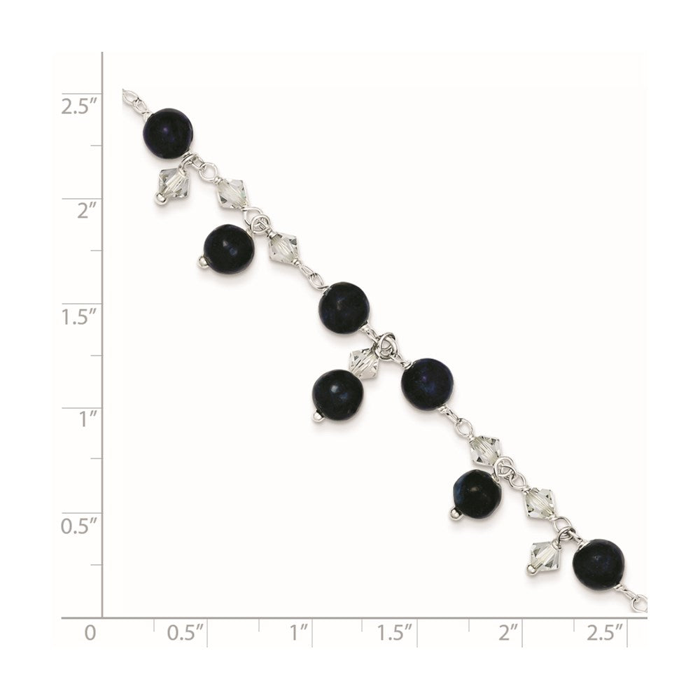 Sterling Silver 9 Inch Shadow Crystal & Lapis Anklet