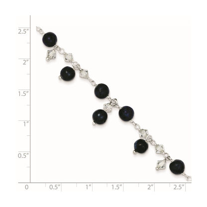 Sterling Silver 9 Inch Shadow Crystal & Lapis Anklet