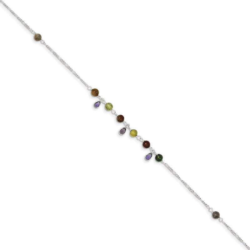 9 Inch Sterling Silver Fancy Jasper Anklet Bracelet