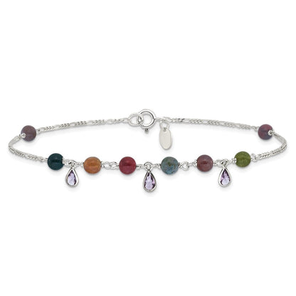 9 Inch Sterling Silver Fancy Jasper Anklet Bracelet