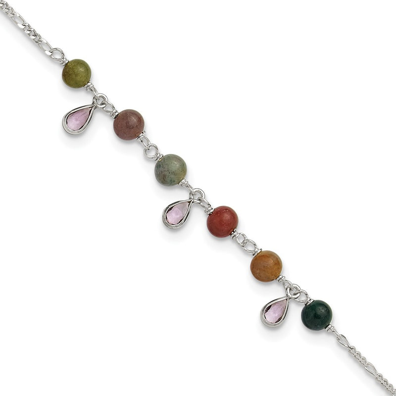9 Inch Sterling Silver Fancy Jasper Anklet Bracelet