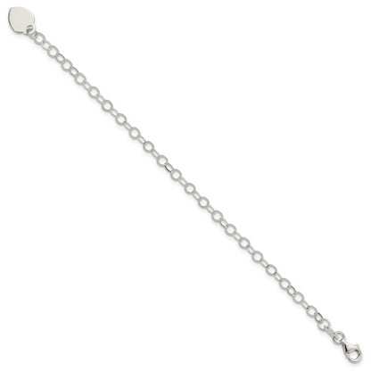 6 Inch Sterling Silver Engraveable Heart Charm Childs Bracelet