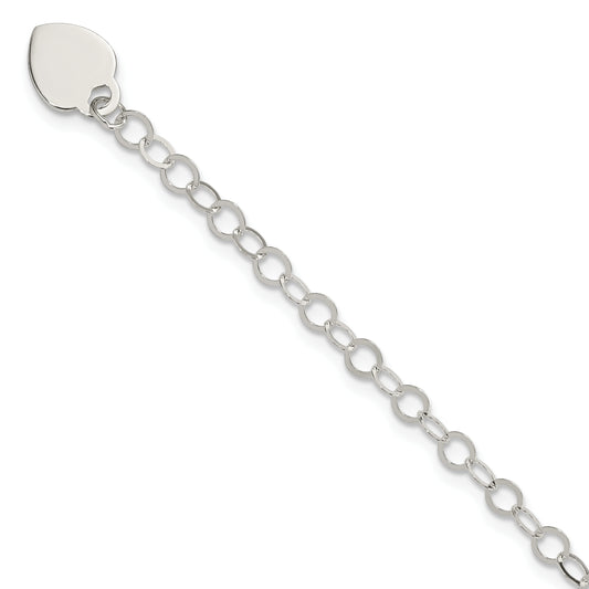 6 Inch Sterling Silver Engraveable Heart Charm Childs Bracelet
