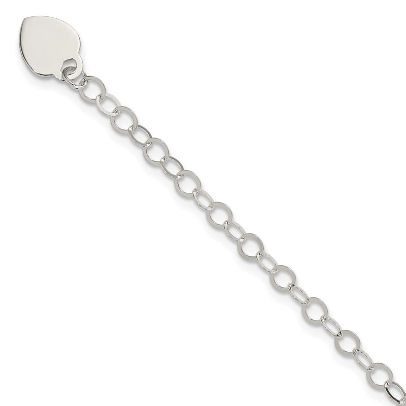 7.25 Inch Sterling Silver Engraveable Heart Charm Bracelet