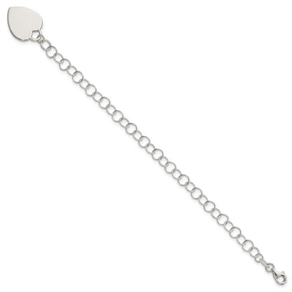 6 Inch Sterling Silver Engraveable Heart Childs Bracelet