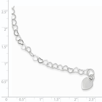 6 Inch Sterling Silver Heart Link Childs Bracelet