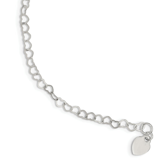 6 Inch Sterling Silver Heart Link Childs Bracelet