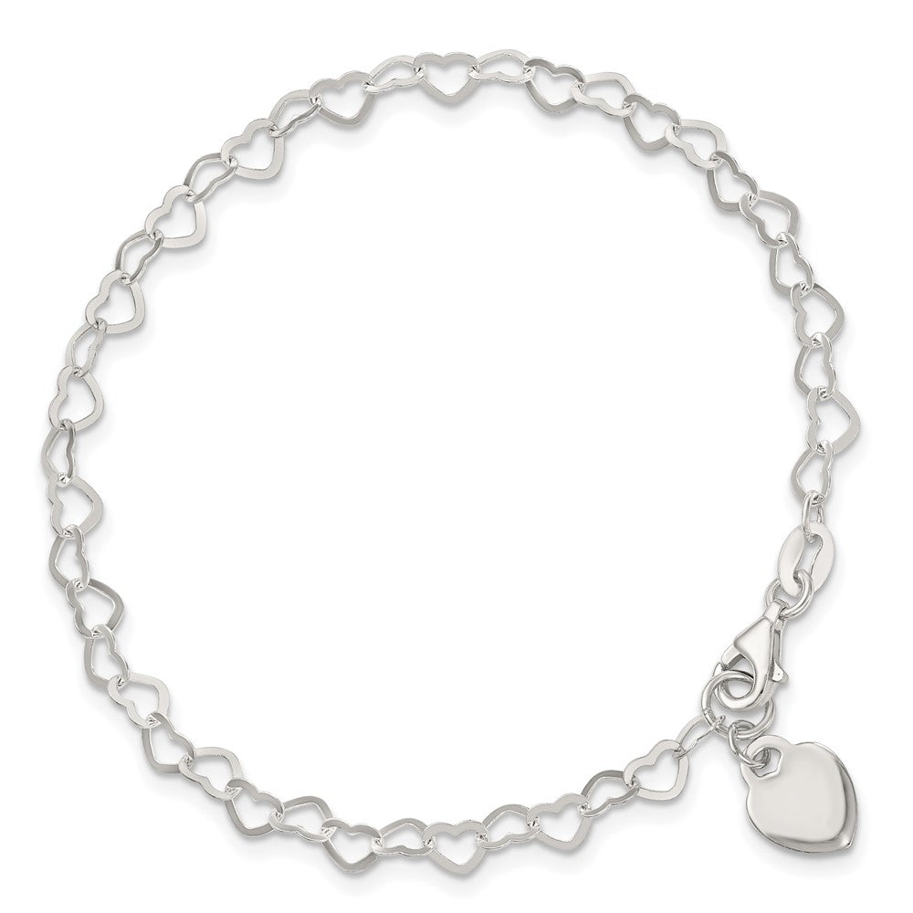 6 Inch Sterling Silver Heart Link Childs Bracelet