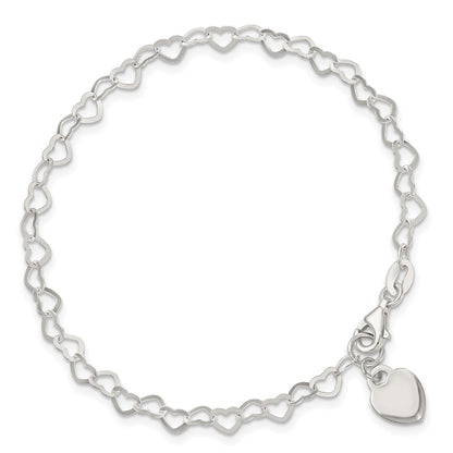 6 Inch Sterling Silver Heart Link Childs Bracelet