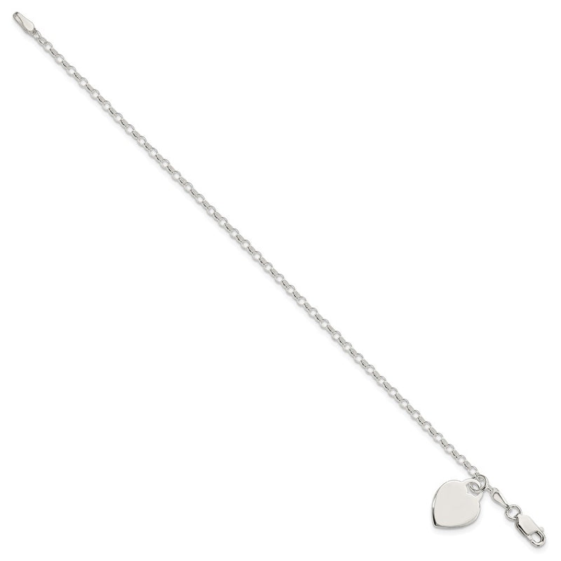 7.25 Inch Sterling Silver Engraveable Heart Charm Bracelet