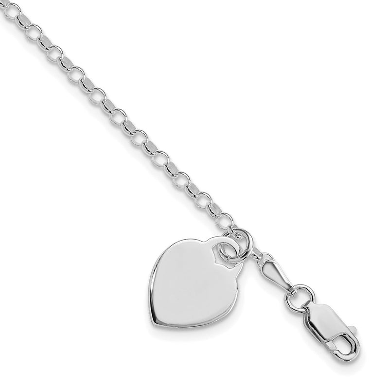 Sterling Silver Rhodium-Plated Heart Charm Bracelet