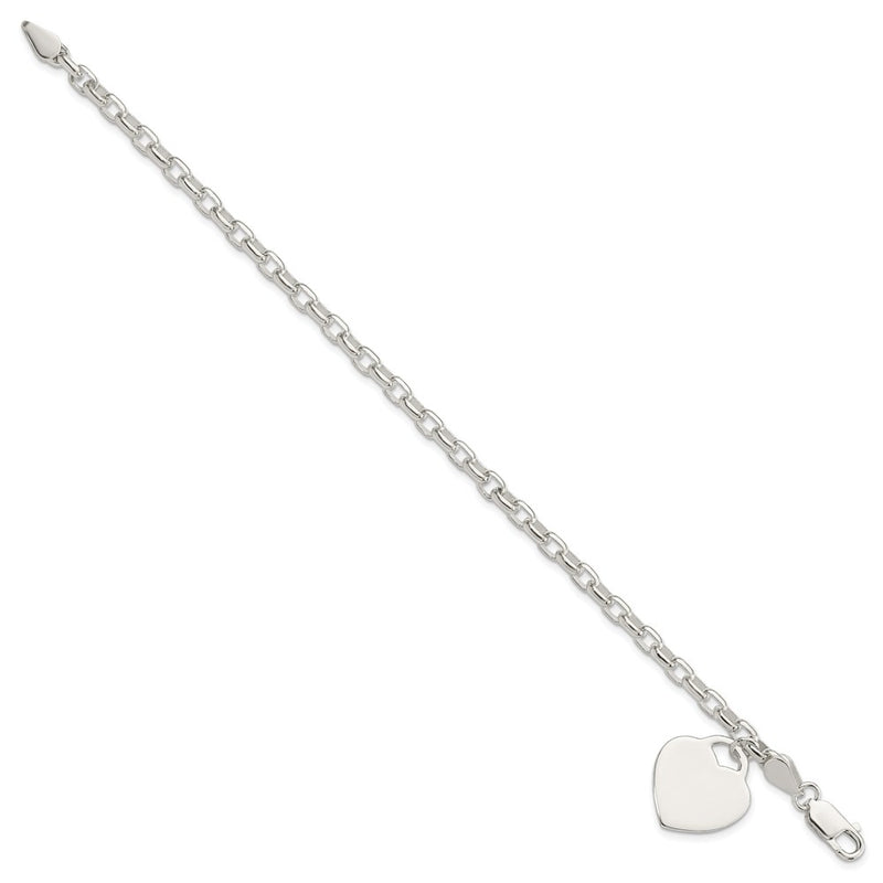 8.5 Inch Sterling Silver 1.9mm Engraveable Heart Charm Bracelet