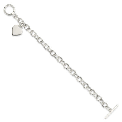 7.25 Inch Sterling Silver Dangling Engraveable Heart Charm Bracelet