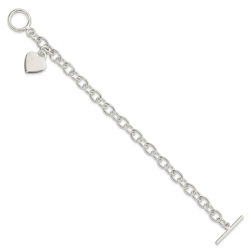 7.25 Inch Sterling Silver Dangling Engraveable Heart Charm Bracelet