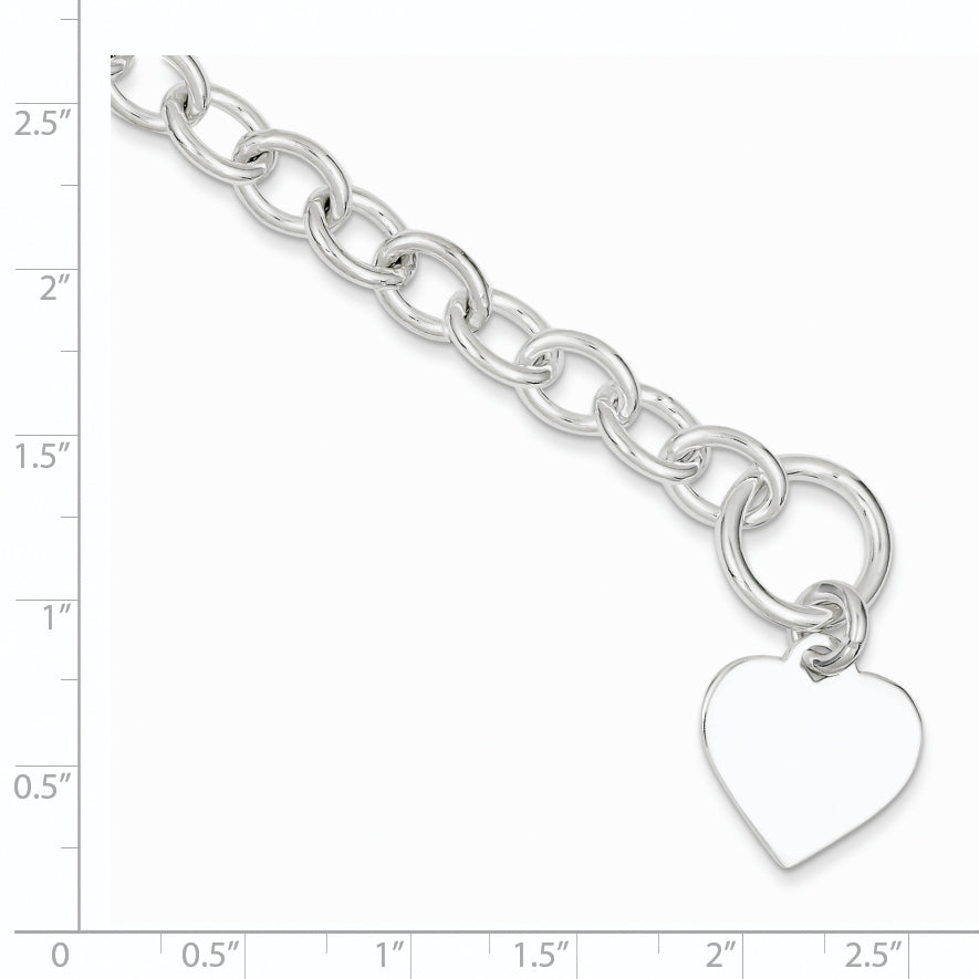 7.5 Inch Sterling Silver Engraveable Heart Fancy Link Bracelet