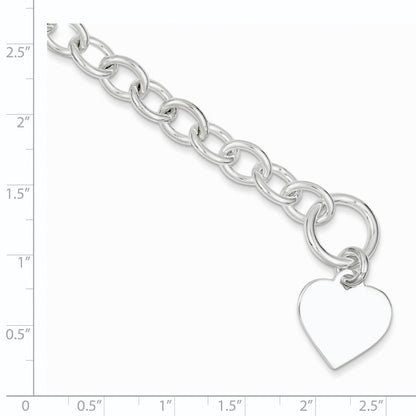 7.5 Inch Sterling Silver Engraveable Heart Fancy Link Bracelet