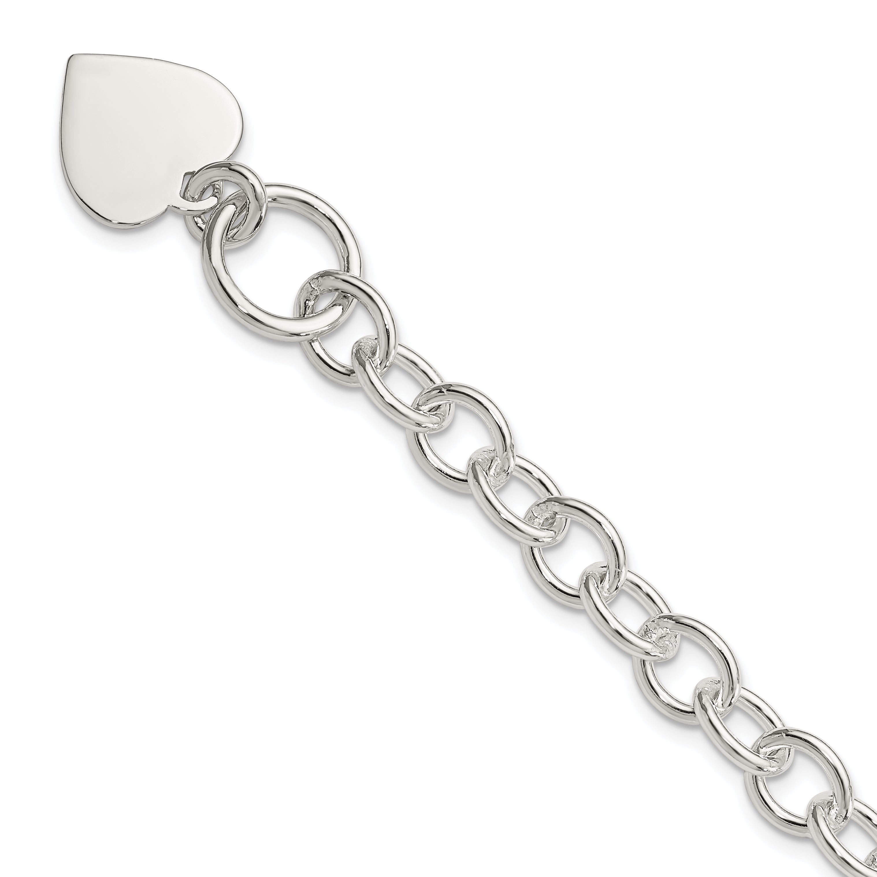 7.5 Inch Sterling Silver Engraveable Heart Fancy Link Bracelet