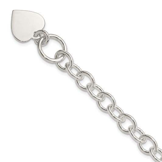 7.5 Inch Sterling Silver Engraveable Heart Fancy Link Bracelet