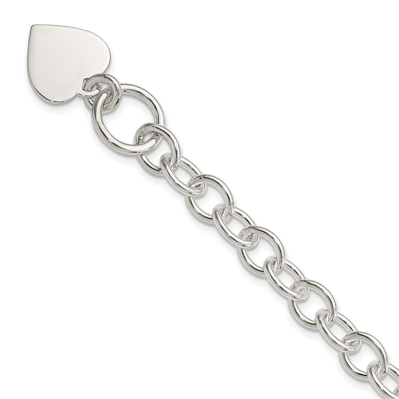 7.5 Inch Sterling Silver Engraveable Heart Fancy Link Bracelet