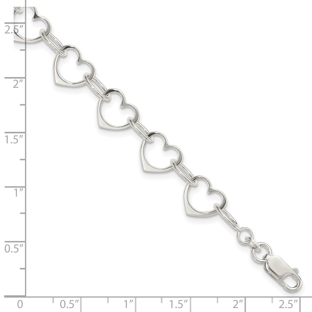 7 Inch Sterling Silver Heart Link Bracelet