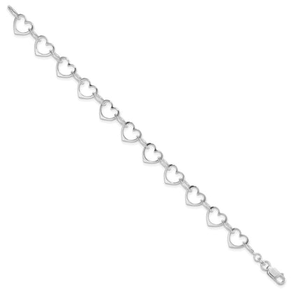 Sterling Silver Rhodium-Plated Heart Link Bracelet