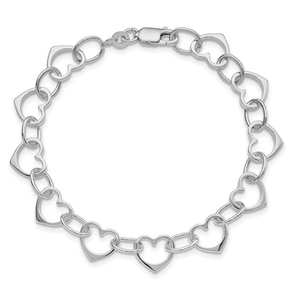 Sterling Silver Rhodium-Plated Heart Link Bracelet