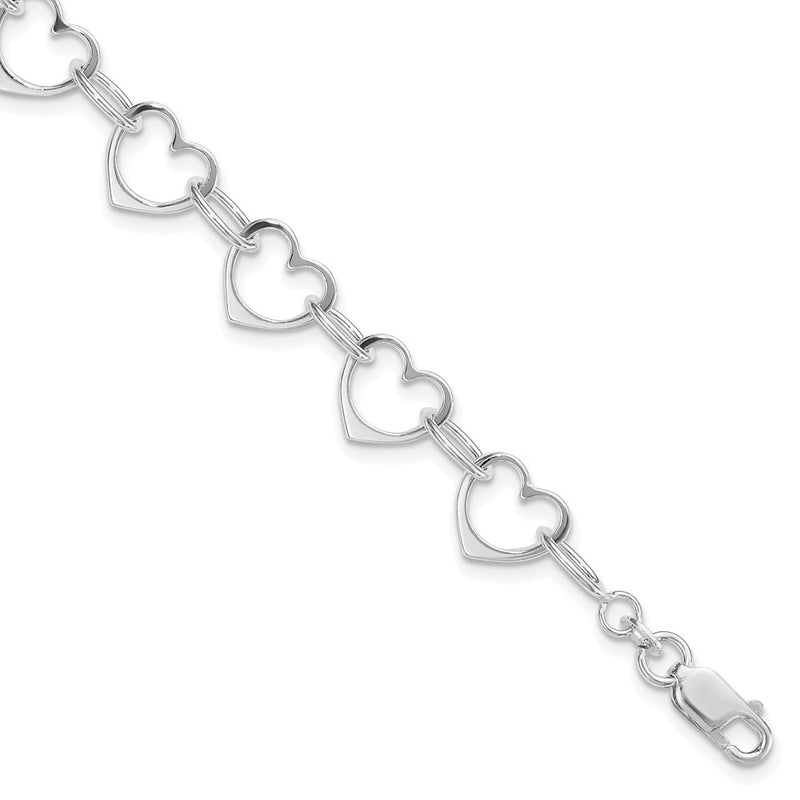 Sterling Silver Rhodium-Plated Heart Link Bracelet