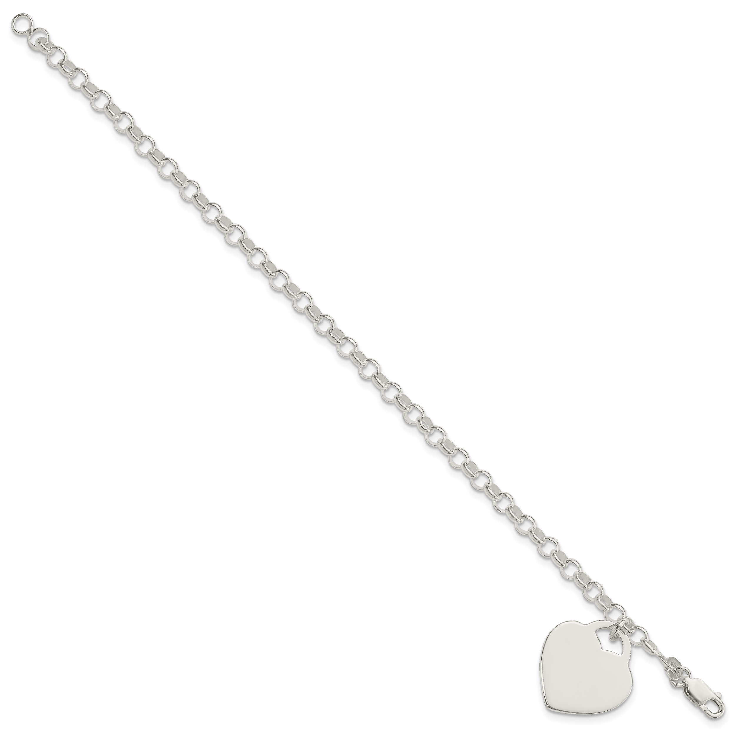 7.25 Inch Sterling Silver Polished Engraveable Heart Bracelet