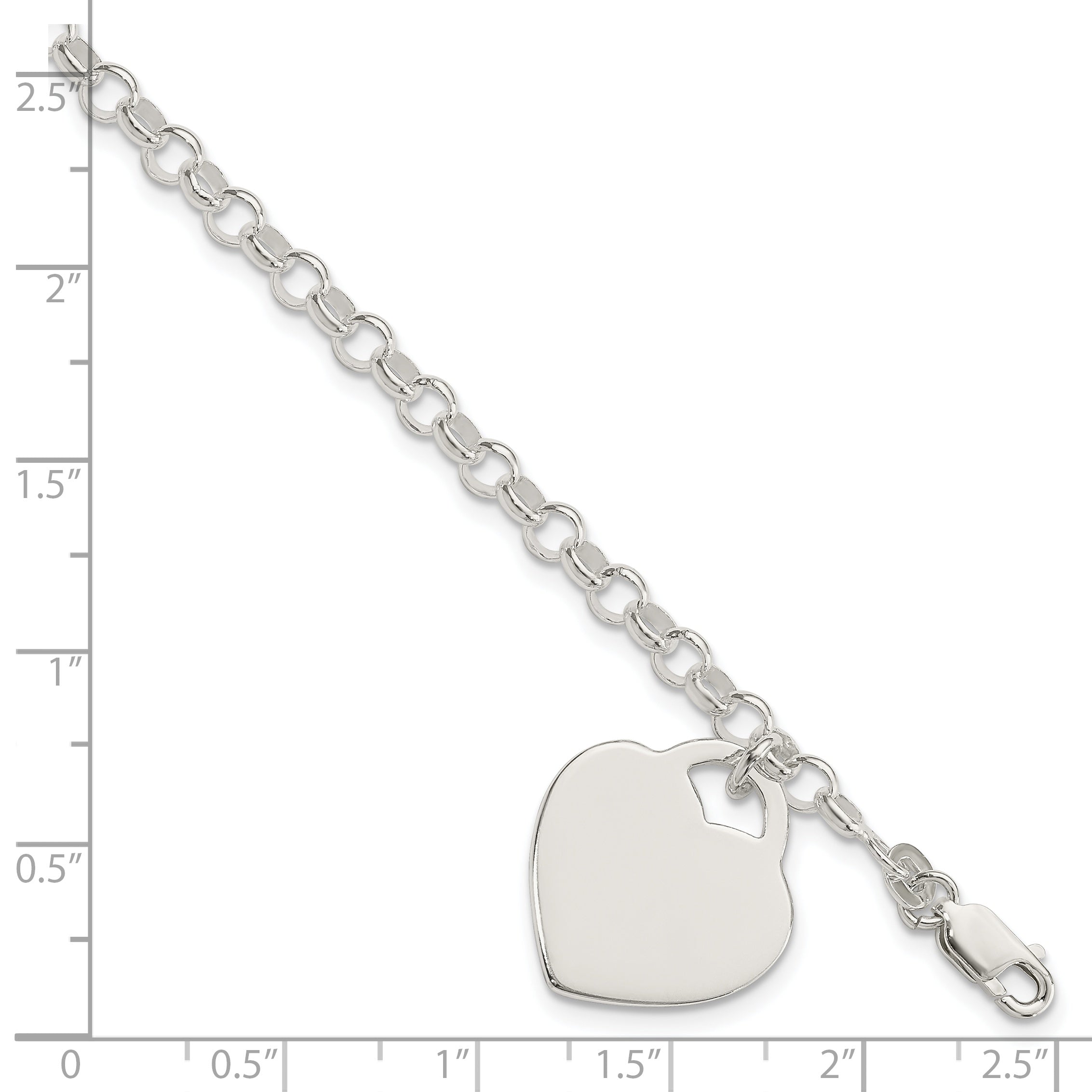 7.25 Inch Sterling Silver Polished Engraveable Heart Bracelet