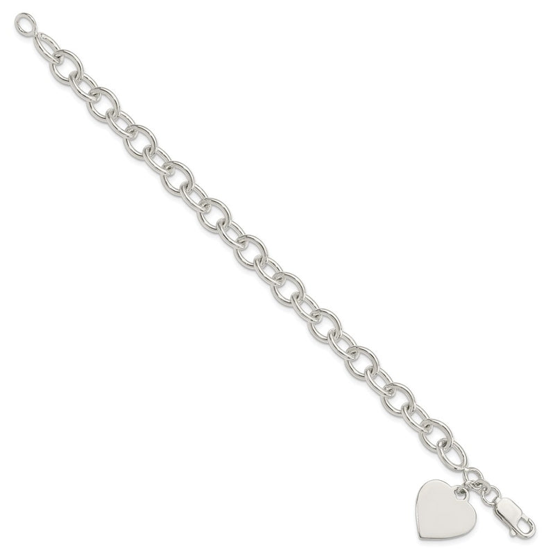 8.25 Inch Sterling Silver Engraveable Heart Fancy Link Bracelet