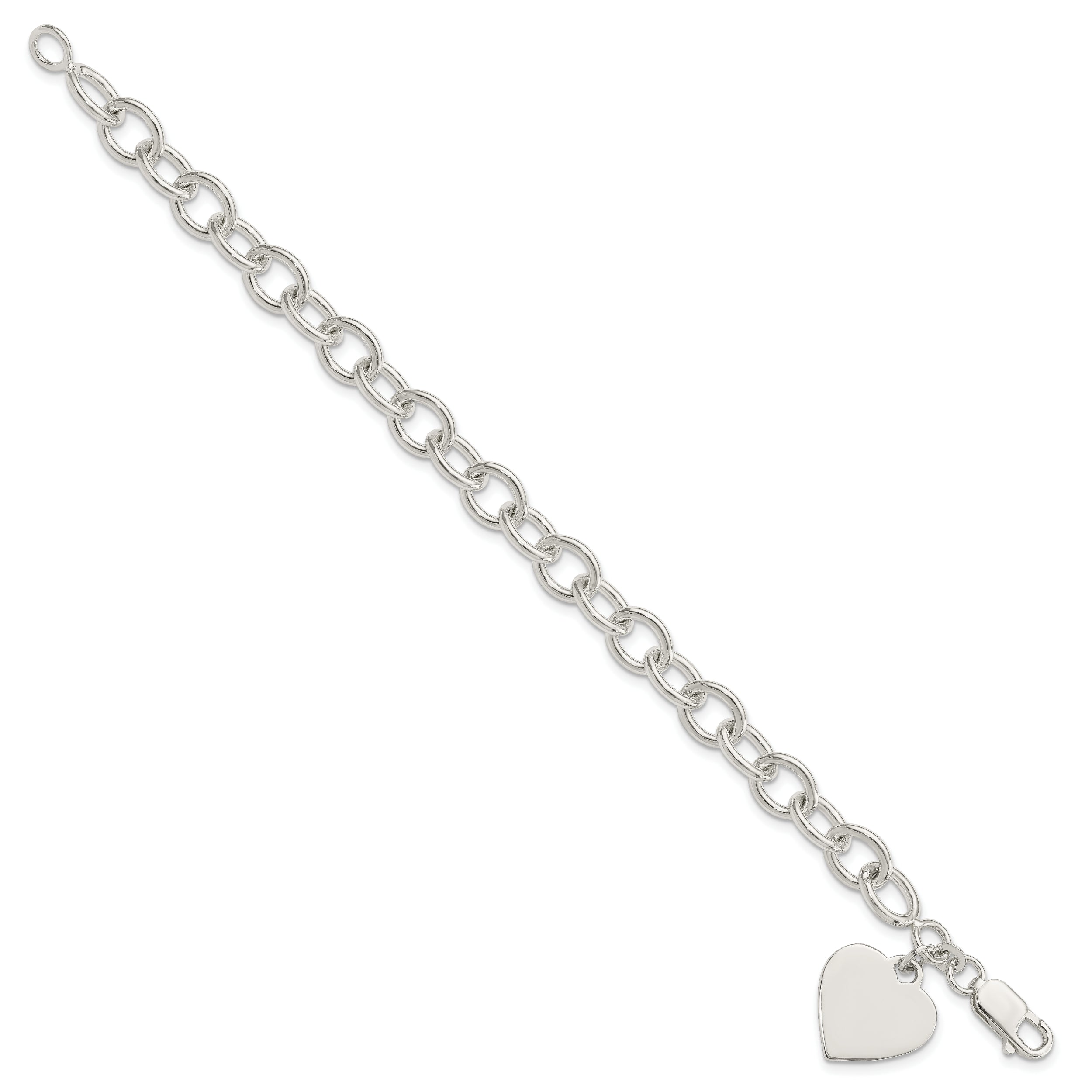 8.25 Inch Sterling Silver Engraveable Heart Fancy Link Bracelet