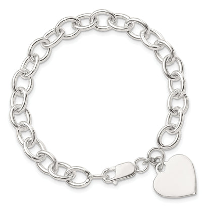 7.25 Inch Sterling Silver Engraveable Heart Fancy Link Bracelet