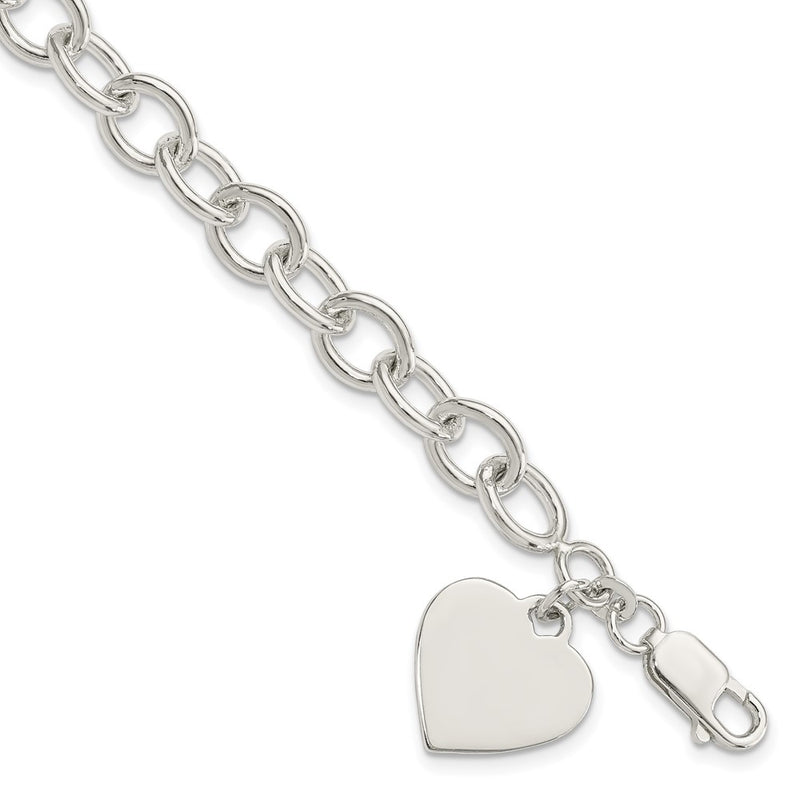 8.25 Inch Sterling Silver Engraveable Heart Fancy Link Bracelet
