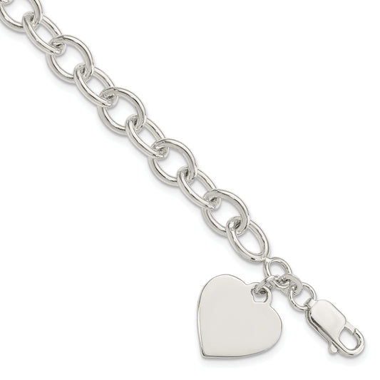 8.25 Inch Sterling Silver Engraveable Heart Fancy Link Bracelet