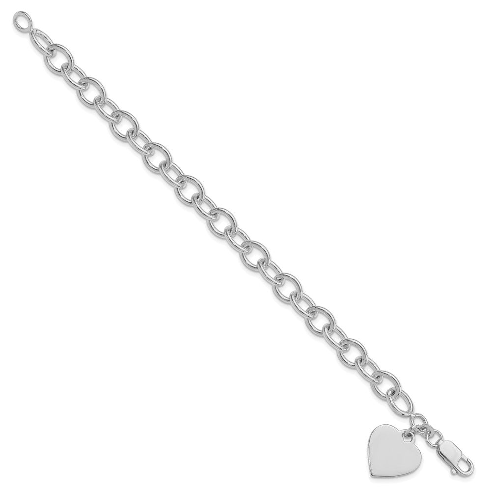 Sterling Silver Rhodium-Plated Heart Fancy Link Bracelet