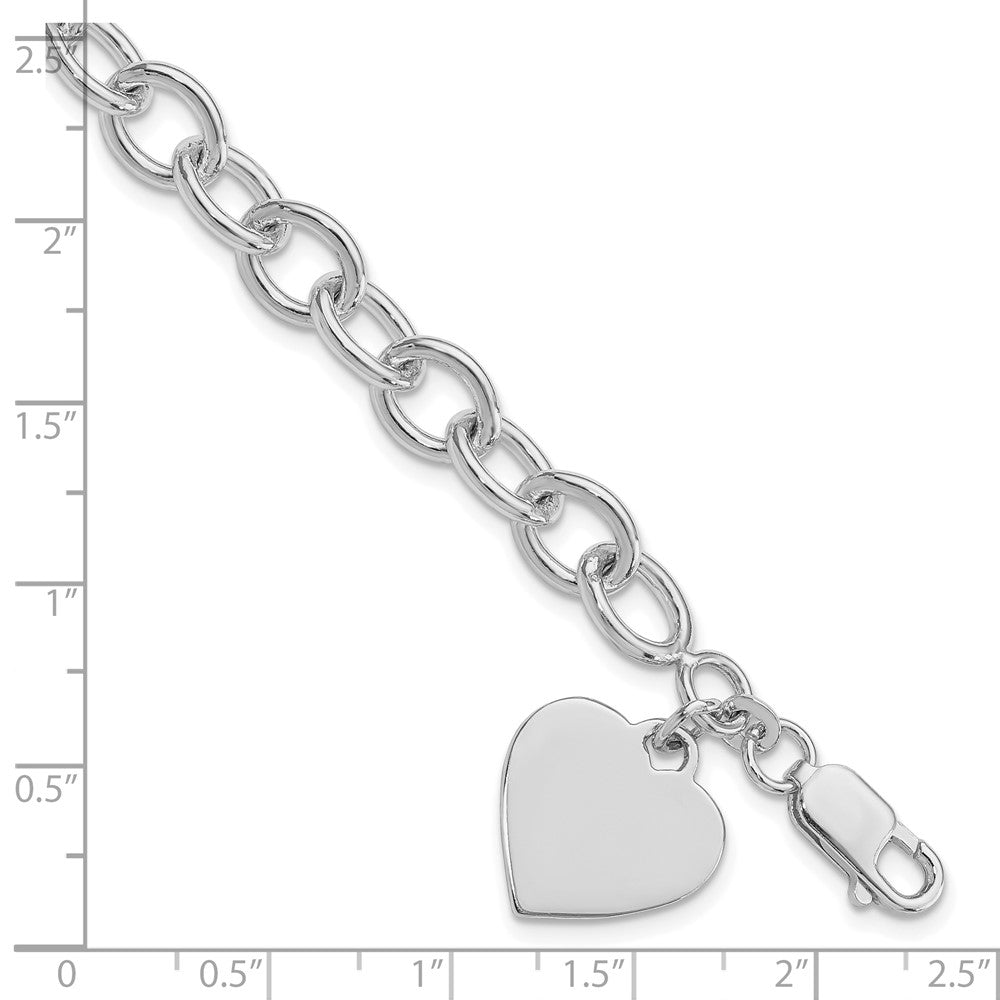 Sterling Silver Rhodium-Plated Heart Fancy Link Bracelet