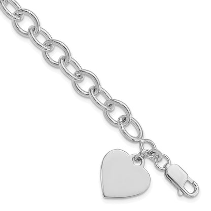Sterling Silver Rhodium-Plated Heart Fancy Link Bracelet