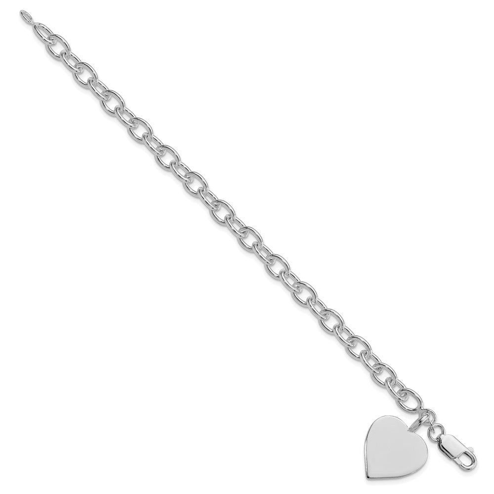 Sterling Silver Rhodium-Plated Heart Fancy Link Bracelet
