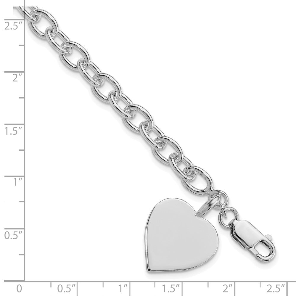 Sterling Silver Rhodium-Plated Heart Fancy Link Bracelet